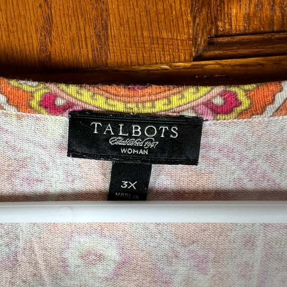 Talbots 3X Woman’s V Neck Button Front Sweater 3/4 Sleeve Paisley Print - Picture 2 of 4